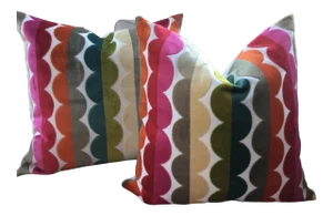 22” Plush Down Filled Pillows in Jonathan Adler for Kravet Semicircle Velvet Fabric - a Pair