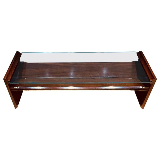 Rectangular Glass and Wood Coffee Table with Magazine Rack, 1960s For Sale - Image 6 of 6