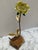 Vintage Midcentury metal yellow rose decor accent with copper leaves and quartz stone base.