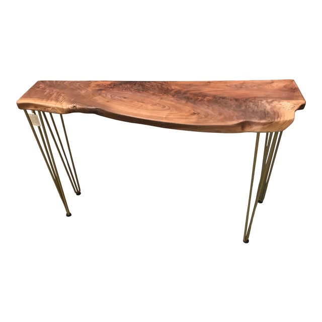 Contemporary Live Edge Wood Slab Console Table With Metal Legs Chairish