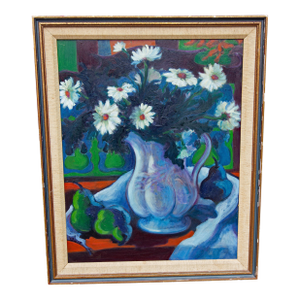 Vibrant Mid Century Summer Still Life Oil Painting Dated 1975