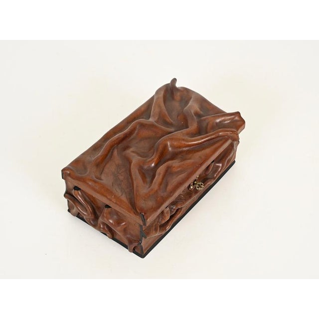 Large Draped Leather and Brass Decorative Box in the style of Adnet, Italy, 1960s For Sale - Image 9 of 18