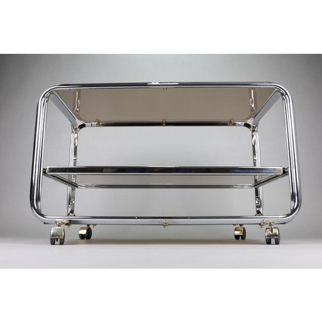 Vintage Chrome & Smoked Glass Trolley on Wheels, 1970s For Sale - Image 11 of 12