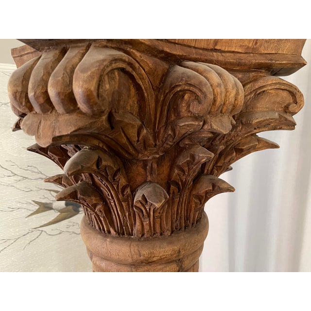 Antique Carved Solid Wood Corinthian Column For Sale - Image 4 of 13