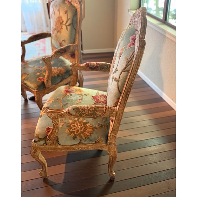 Set 4 Vintage Massay France Import Embroidered Velvet Fabric Dining Chairs For Sale - Image 9 of 12