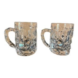 1980s Tiffany & Co. "Ice Rock" Cut Crystal Glass Beer Mugs Pair