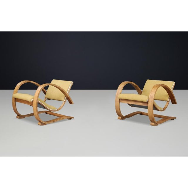 Low Art Deco French Lounge Chairs in Sculptural Bentwood, 1930s, Set of 2 For Sale - Image 3 of 11