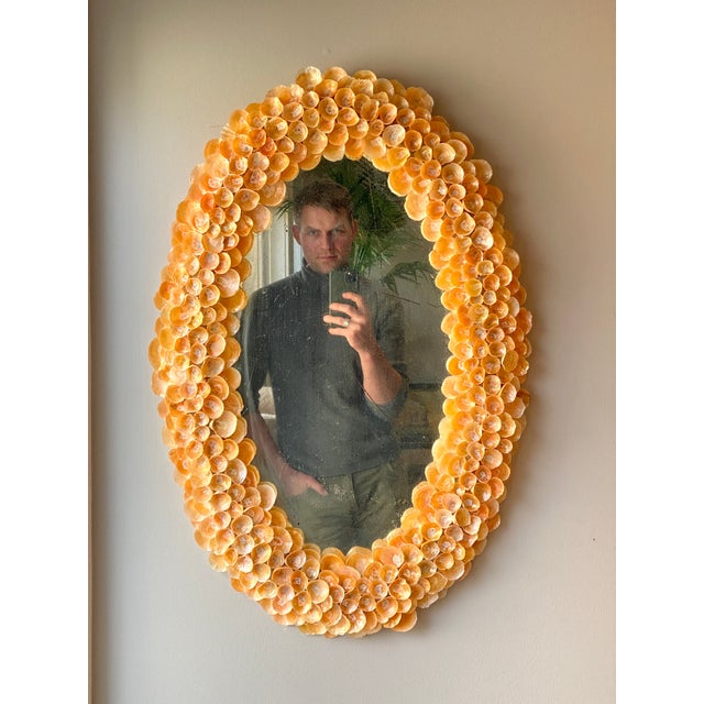 Antique Oval Wall Mirror With a Handmade Shell Frame For Sale - Image 9 of 9