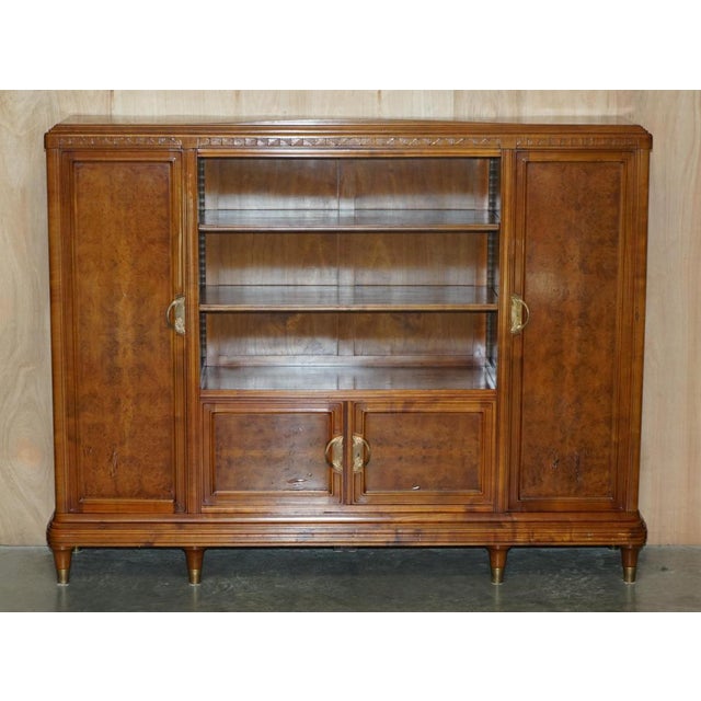 Lovely 1 of 2 large hand made in Paris France, Leon Jallot Art Nouveau, Burr Walnut & Oak bookcase cupboard which is part...