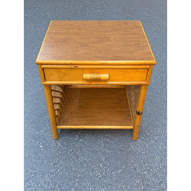 Vintage Coastal Bamboo and Rattan Lattice Nightstand With Drawer For Sale - Image 4 of 10