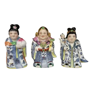 Mid 20th Century Chinese Porcelain Imperial Court Lady & Attendant Figurines Set- 3 Pieces