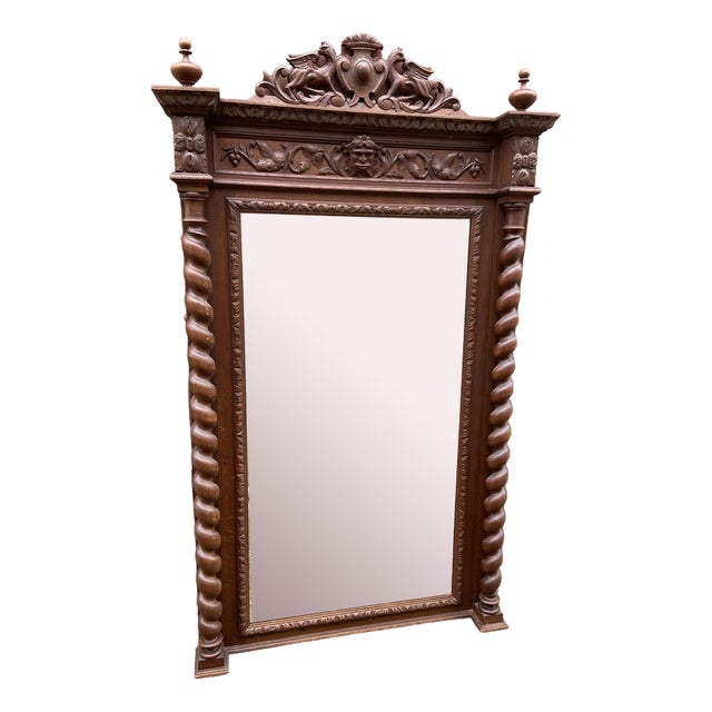 Large French Renaissance Carved Mirror, 1880s For Sale