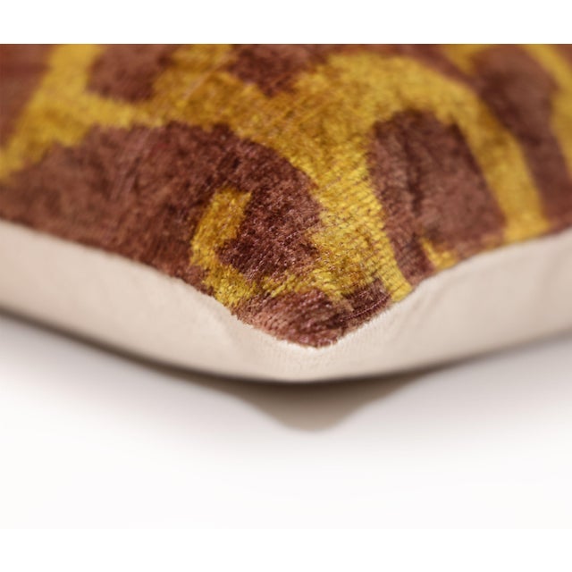 Hand-Knotted Ochre & Mahogany Ikat Lumbar Pillow - 16x24 Organic Dyed For Sale - Image 4 of 8
