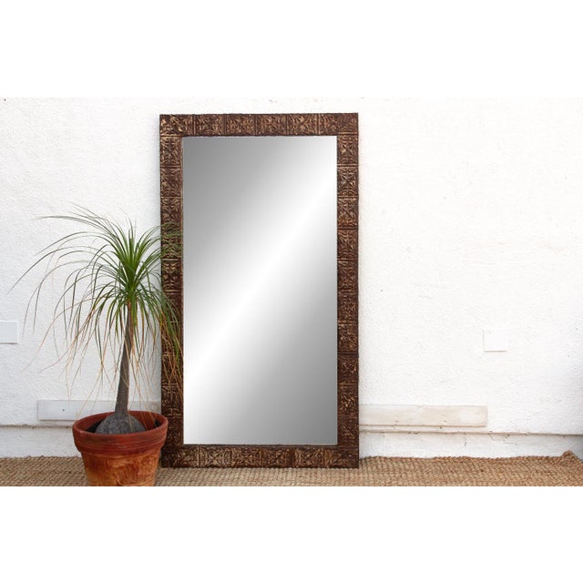 Copper Large Antique Pressed Tin Tile Floor Mirror For Sale - Image 8 of 8