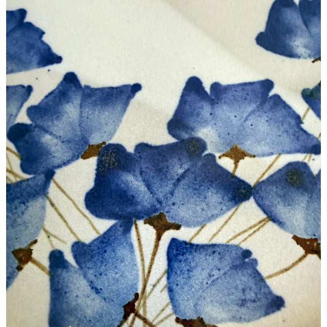 Contemporary Vintage Studio Pottery Platter With Blue Floral Motif, Signed CHR For Sale - Image 3 of 9