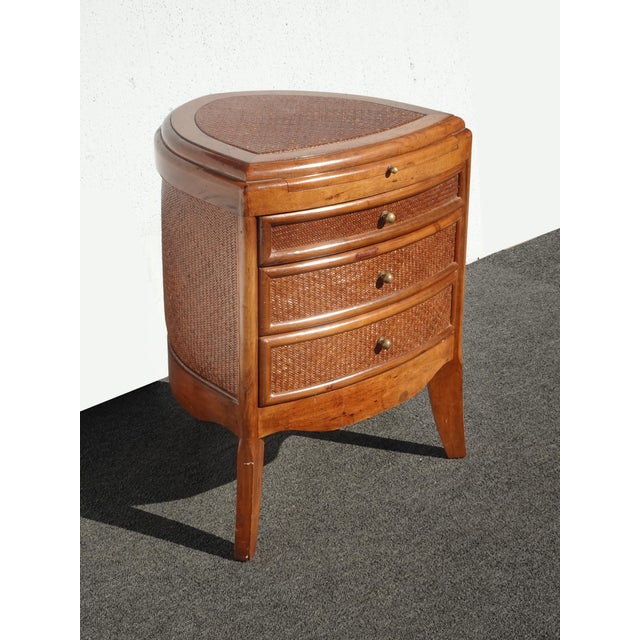 French Country Vintage French Country Bamboo Rattan Side Table End Table W Drawers ~ Triangle For Sale - Image 3 of 13