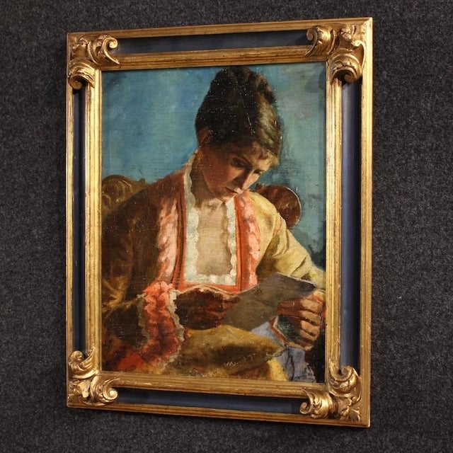 French Artist, Portrait of a Woman with a Letter, 1979, Oil Painting, Framed For Sale - Image 14 of 16