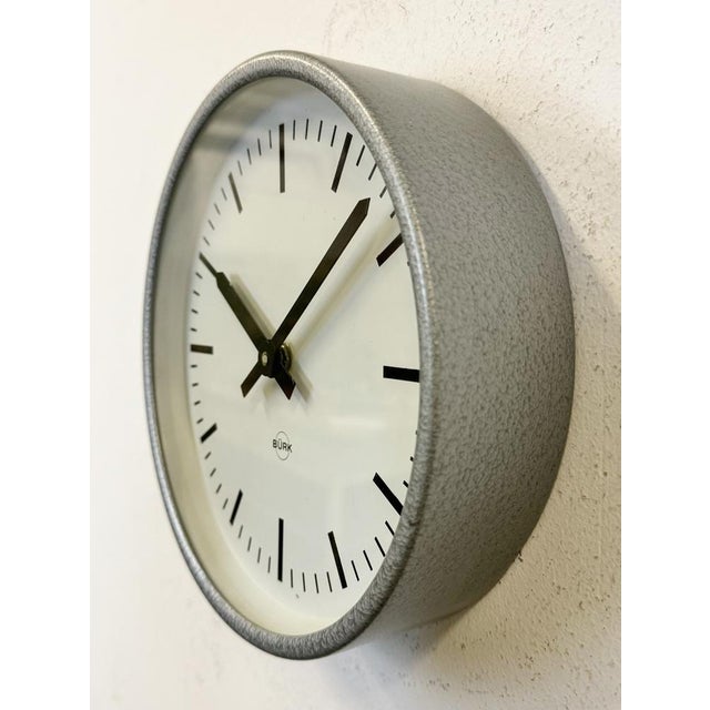 1970s Industrial Grey Wall Clock from Burk, 1970s For Sale - Image 5 of 16