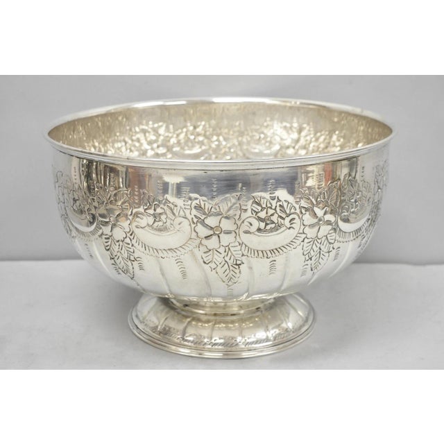 Vintage English Sheffield Kentshire Silver Plated Punch Bowl Set with 12 Footed Cup. Circa Mid 20th Century. Measurements:...