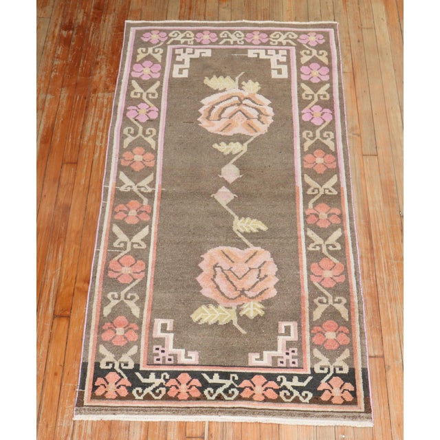 Mid 20th Century Floral Vintage Tibetan Rug - 3'1" x 6' For Sale - Image 5 of 9
