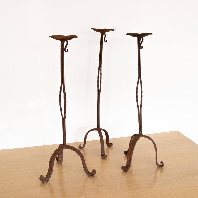 1940s 1940s Tall French Iron Candlestick For Sale - Image 5 of 9