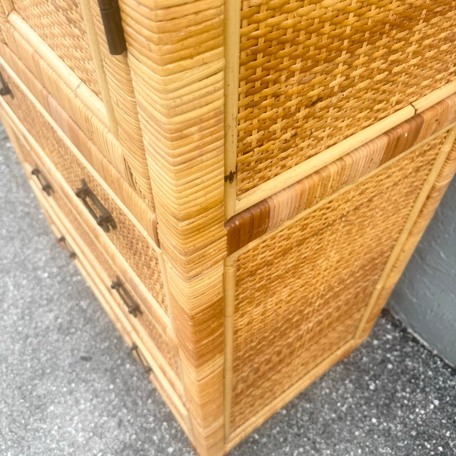 Boho Chic Wicker Wrapped Rattan Armoire For Sale In West Palm - Image 6 of 7