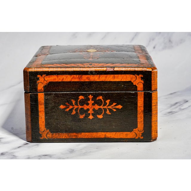 Beautiful Antique Victorian Lacquered Music Box Case Decorative Inlaid Wooden Box W/ Key European Home Decor For Sale - Image 13 of 18