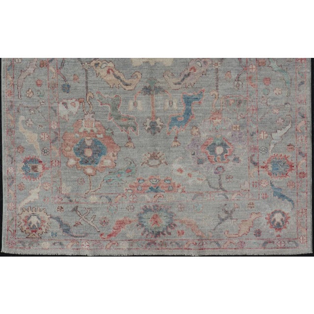 Modern All-Over Floral Oushak With a Light Blue-Gray Background and Multi-Color Rug For Sale - Image 4 of 13