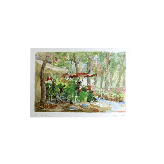 Late 20th Century Pierre Jean Llado "Promenade Et Fleurs" Framed Print, Flower Market Scene For Sale - Image 4 of 5