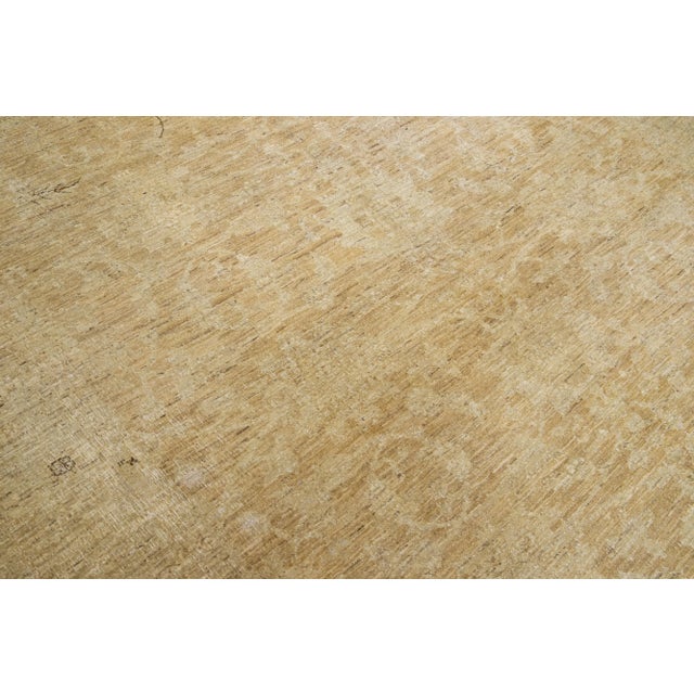 Tan Modern Tabriz Style Handmade Floral Wool Rug For Sale - Image 12 of 13