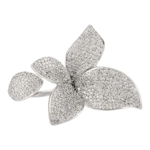 Flower Design Open Cuff Diamond Ring Size 7