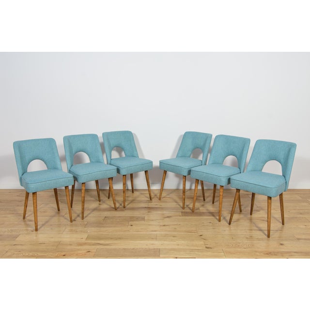 A set of six chairs from a Polish furniture factory in Bydgoszcz, with a unique design from the past. A whole set was...