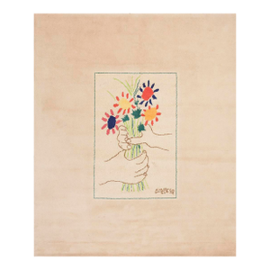 Artistic Ivory Cream Background Mid 20th Century Art Moderne Pablo Picasso Bouquet of Peace Design Rug