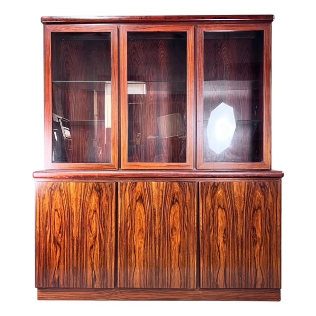 Vintage Rasmus Danish Lighted Rosewood China Cabinet For Sale
