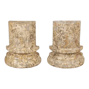 1980s Fossil Stone Column Bookends - a Pair