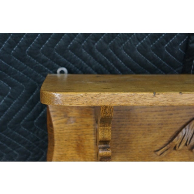20th Century Victorian Eastlake Revival Carved Oak Wall Shelf Mantel Display 35" For Sale - Image 4 of 16