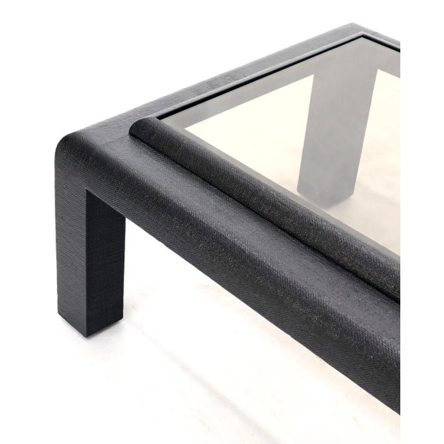 Cloth Wrapped Black Lacquer Glass Top Rectangular Coffee Table For Sale - Image 6 of 11