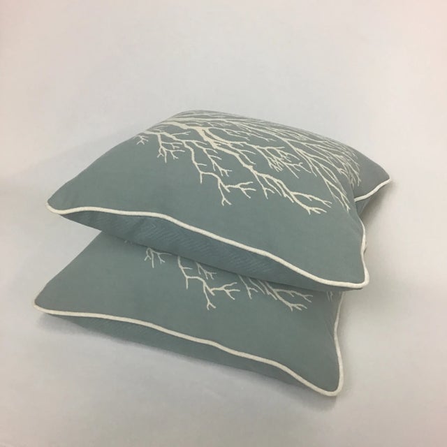 Textile Nautical Teal and Cream Coral Pillows - a Pair For Sale - Image 7 of 9