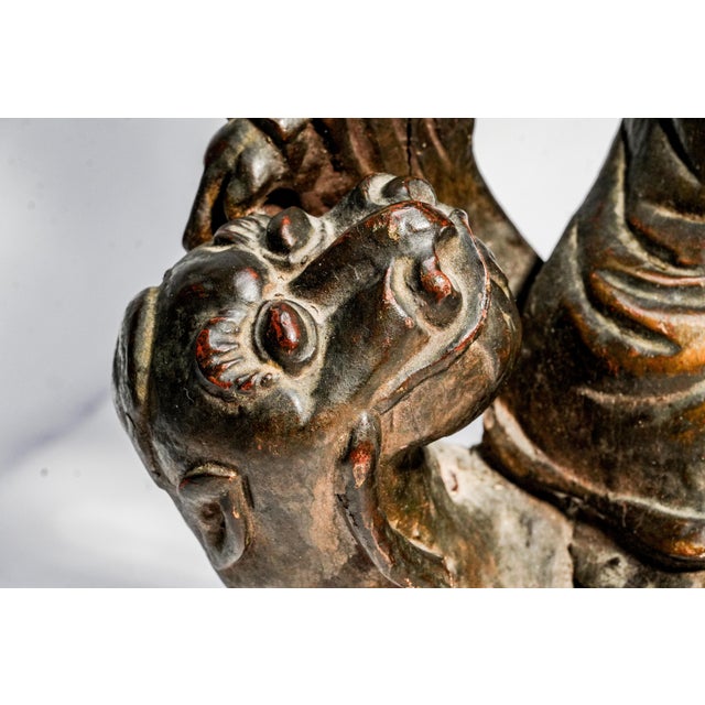 19th Century Hand Carved Large Antique Chinese Guanyin Wood Sculpture on Dragon Buddhist Asian Home Decor For Sale - Image 5 of 17