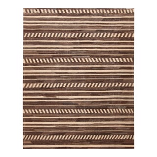 Nazmiyal Collection Modern Brown and Cream Kilim Rug For Sale