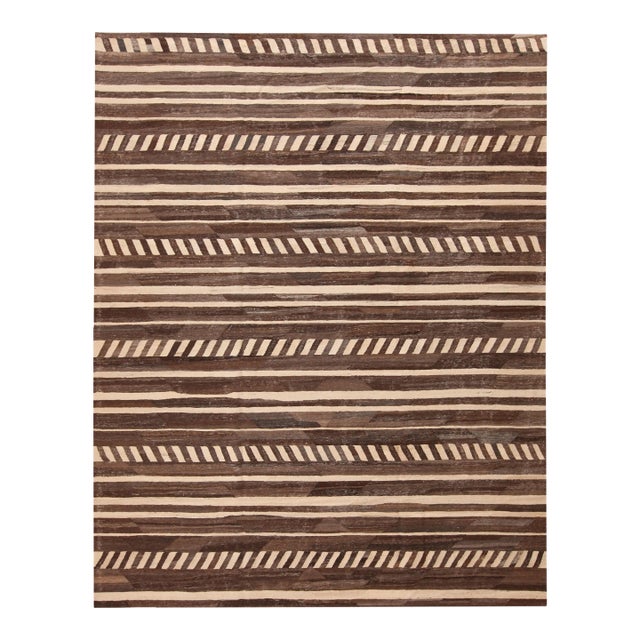 Nazmiyal Collection Modern Brown and Cream Kilim Rug For Sale