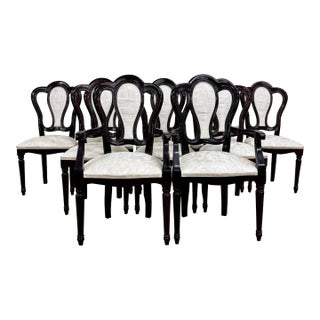 Italian Dining Chairs With White Upholstery - Set of 10 For Sale