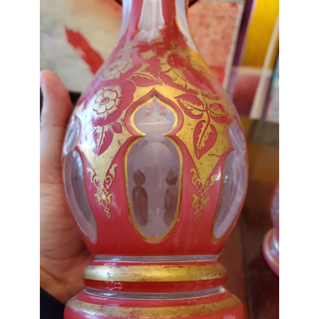 Late 19th Century Antique Bohemian Glass Moser Overlay Pink Vases - a Pair For Sale - Image 5 of 6