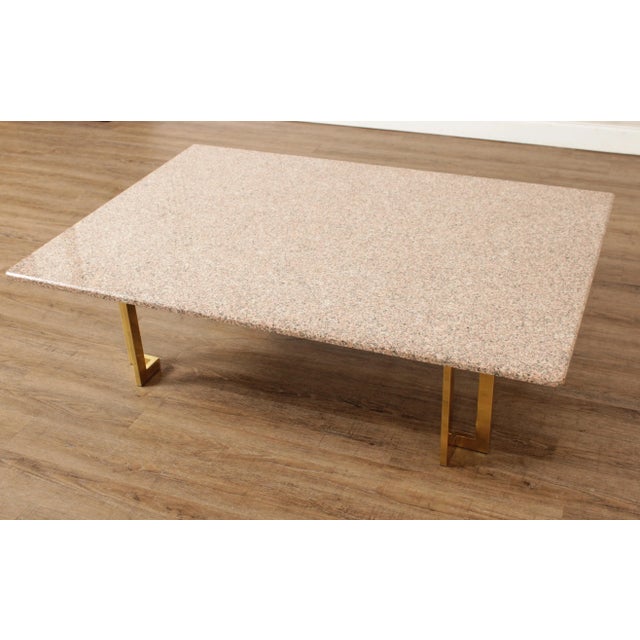 Beige Modern Vintage Brass & Granite Coffee Table For Sale - Image 8 of 13