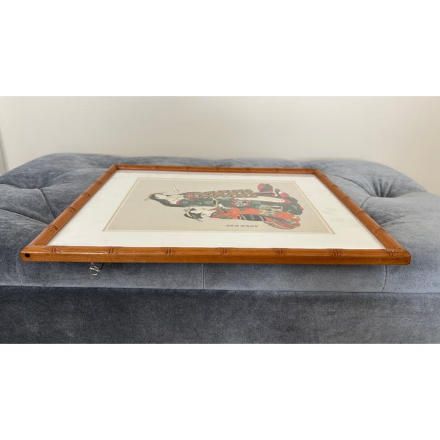 Mid 20th Century Vintage Japanese Ukiyo-E Print After Kitao Masanobu – Uta Yomu Onna – Bamboo-Style Frame For Sale - Image 5 of 9