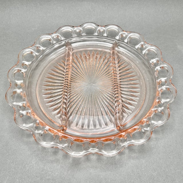 Mid-Century Modern Vintage Pink Anchor Hocking Depression Glass “Old Colony” 3 Part Divided Relish Dish Platter For Sale - Image 3 of 8