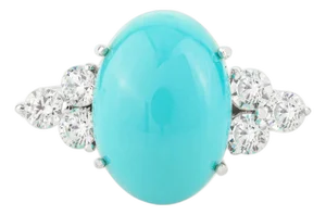 Mid-Century Turquoise & Zircon Ring in 925 Sterling Silver Size 7