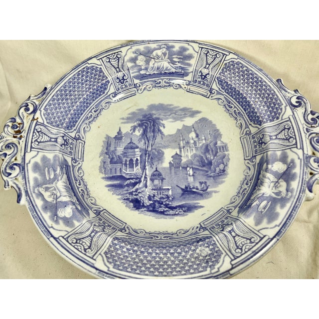 Antique 2 Handled Footed Fruit Bowl /Tazza in a Delicate Lavender Neoclassical Bosphorus Pattern Made in England - Circa 1860 For Sale In Dallas - Image 6 of 12