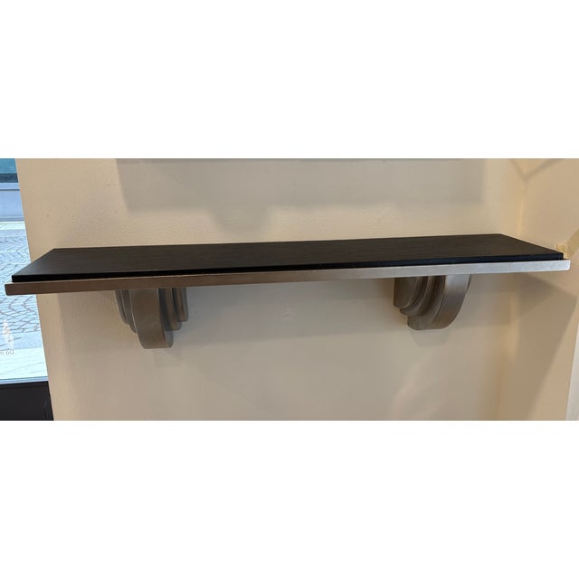 Hanging console table in matt silver iron with slate top, France, 1980