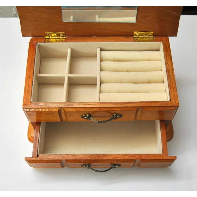 Vintage Wood Jewelry Box With Drawers and Mirror For Sale - Image 4 of 10